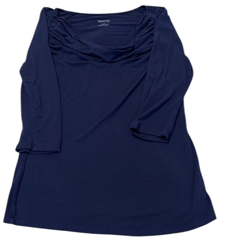 Workshop size medium super cute 3/4 sleeve draped gathered neckline knit top GUC